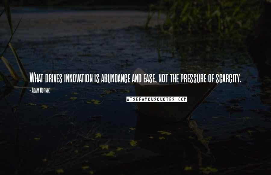 Adam Gopnik Quotes: What drives innovation is abundance and ease, not the pressure of scarcity.