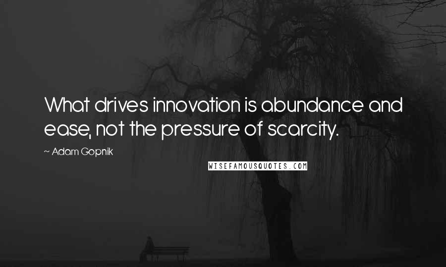 Adam Gopnik Quotes: What drives innovation is abundance and ease, not the pressure of scarcity.