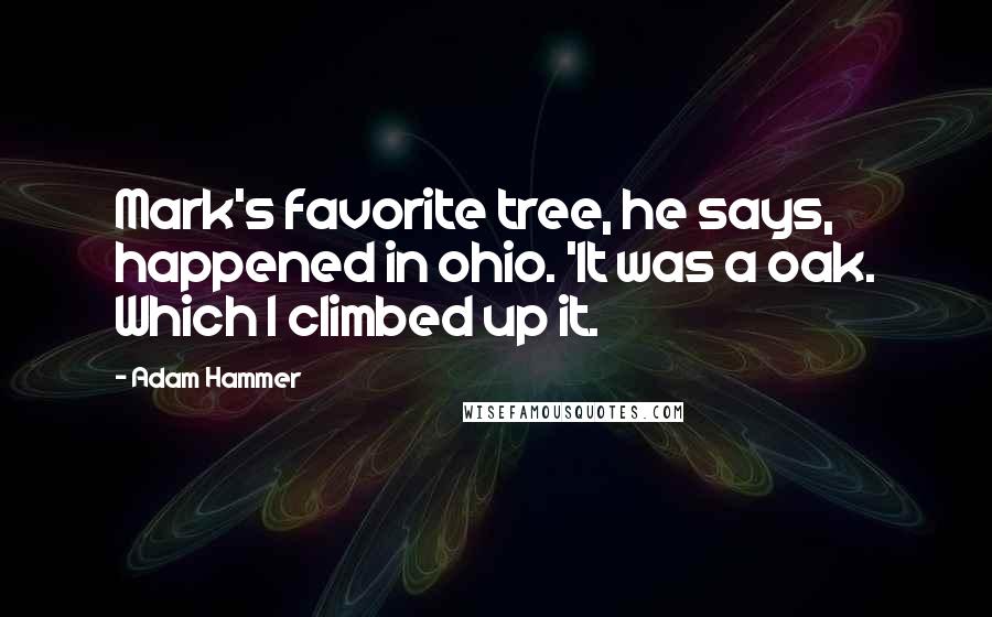 Adam Hammer Quotes: Mark's favorite tree, he says, happened in ohio. 'It was a oak. Which I climbed up it.