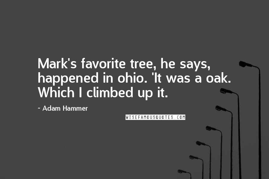 Adam Hammer Quotes: Mark's favorite tree, he says, happened in ohio. 'It was a oak. Which I climbed up it.