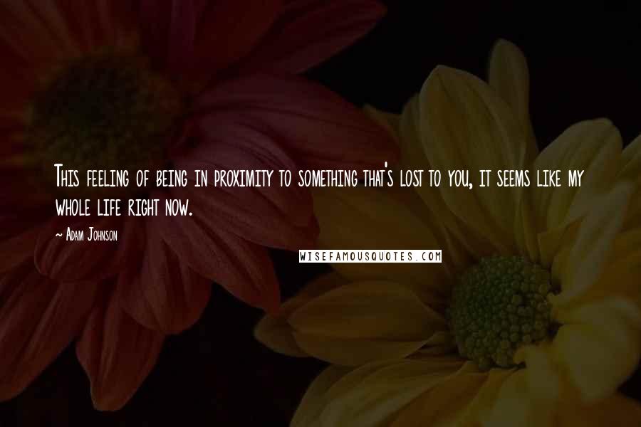 Adam Johnson Quotes: This feeling of being in proximity to something that's lost to you, it seems like my whole life right now.