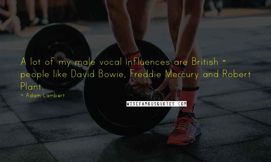 Adam Lambert Quotes: A lot of my male vocal influences are British - people like David Bowie, Freddie Mercury and Robert Plant.