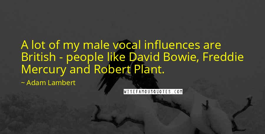 Adam Lambert Quotes: A lot of my male vocal influences are British - people like David Bowie, Freddie Mercury and Robert Plant.