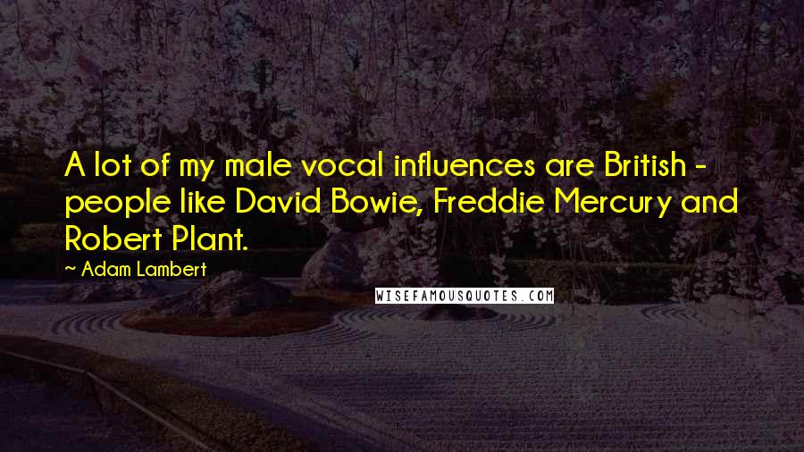 Adam Lambert Quotes: A lot of my male vocal influences are British - people like David Bowie, Freddie Mercury and Robert Plant.