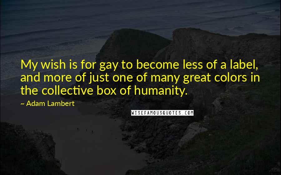 Adam Lambert Quotes: My wish is for gay to become less of a label, and more of just one of many great colors in the collective box of humanity.