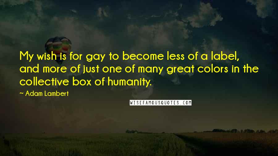 Adam Lambert Quotes: My wish is for gay to become less of a label, and more of just one of many great colors in the collective box of humanity.