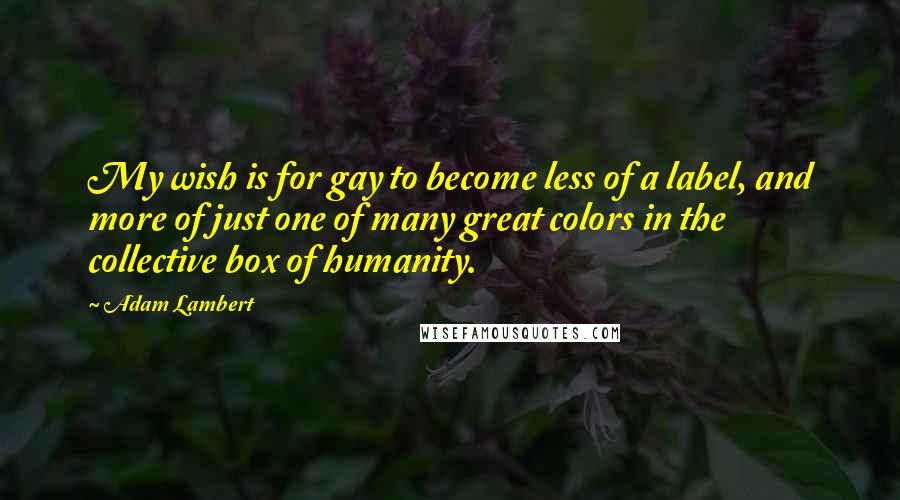 Adam Lambert Quotes: My wish is for gay to become less of a label, and more of just one of many great colors in the collective box of humanity.