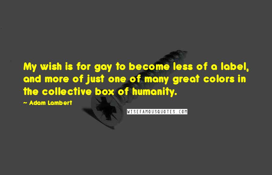 Adam Lambert Quotes: My wish is for gay to become less of a label, and more of just one of many great colors in the collective box of humanity.