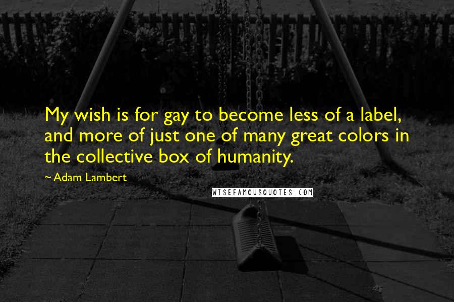 Adam Lambert Quotes: My wish is for gay to become less of a label, and more of just one of many great colors in the collective box of humanity.