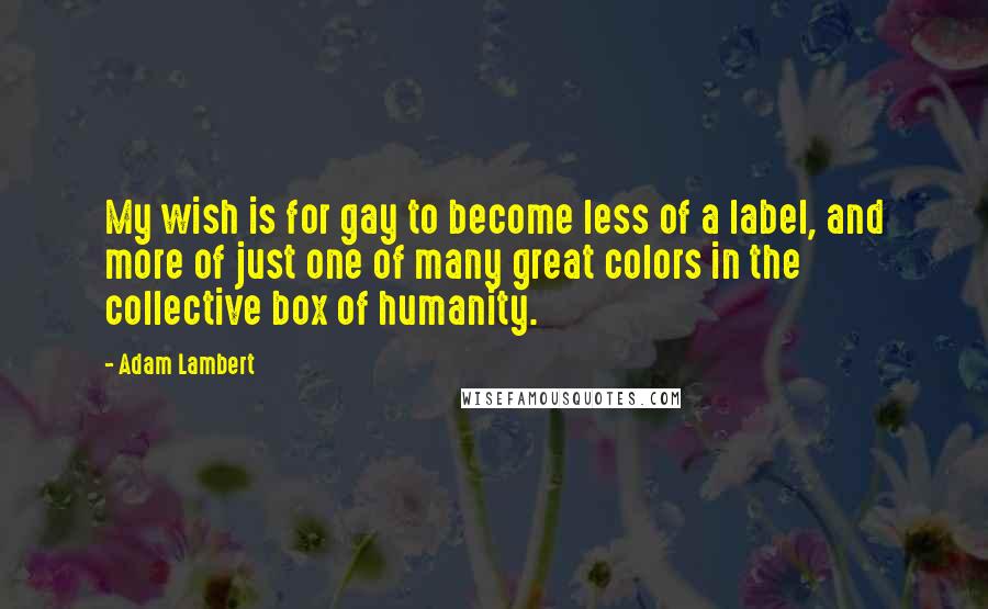 Adam Lambert Quotes: My wish is for gay to become less of a label, and more of just one of many great colors in the collective box of humanity.