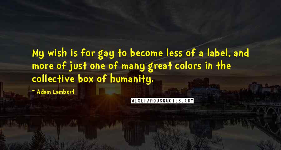 Adam Lambert Quotes: My wish is for gay to become less of a label, and more of just one of many great colors in the collective box of humanity.