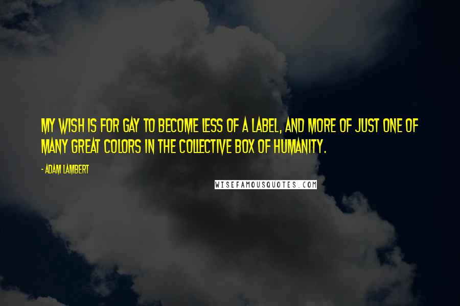 Adam Lambert Quotes: My wish is for gay to become less of a label, and more of just one of many great colors in the collective box of humanity.