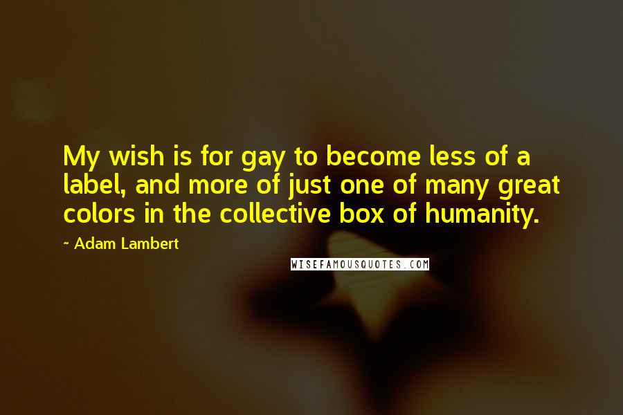 Adam Lambert Quotes: My wish is for gay to become less of a label, and more of just one of many great colors in the collective box of humanity.