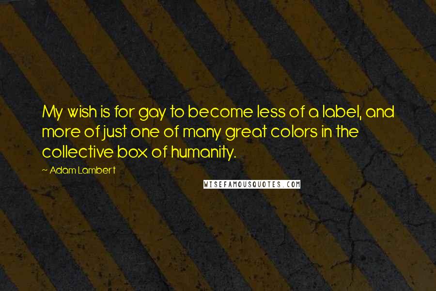 Adam Lambert Quotes: My wish is for gay to become less of a label, and more of just one of many great colors in the collective box of humanity.