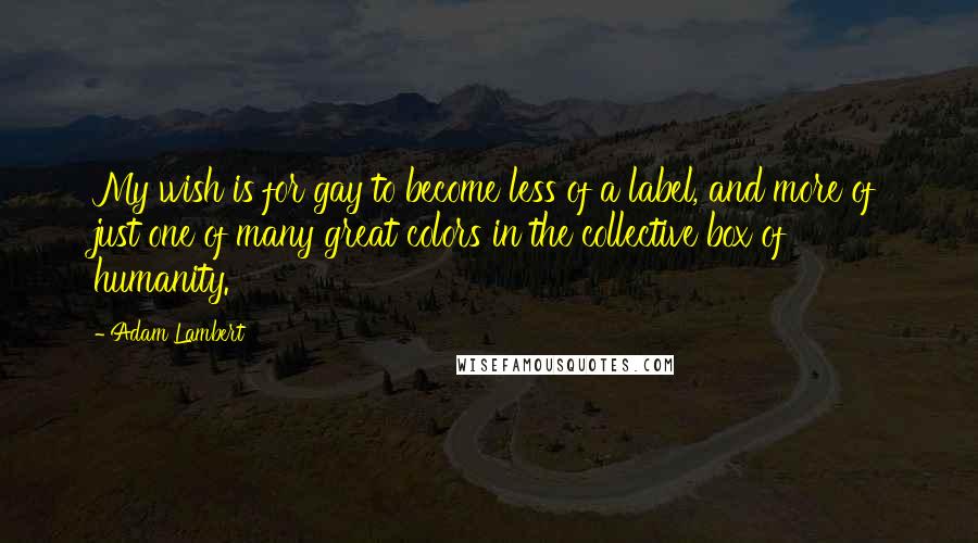 Adam Lambert Quotes: My wish is for gay to become less of a label, and more of just one of many great colors in the collective box of humanity.