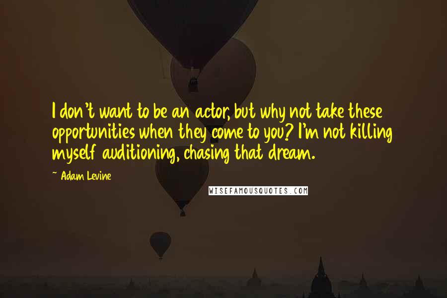 Adam Levine Quotes: I don't want to be an actor, but why not take these opportunities when they come to you? I'm not killing myself auditioning, chasing that dream.