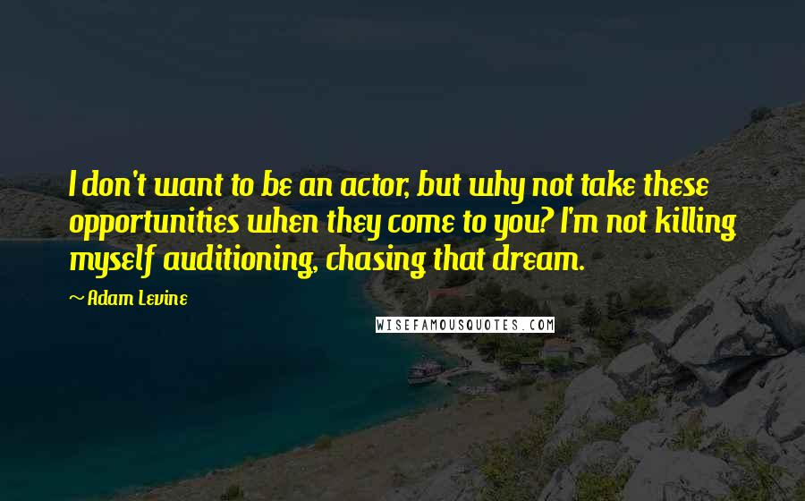 Adam Levine Quotes: I don't want to be an actor, but why not take these opportunities when they come to you? I'm not killing myself auditioning, chasing that dream.