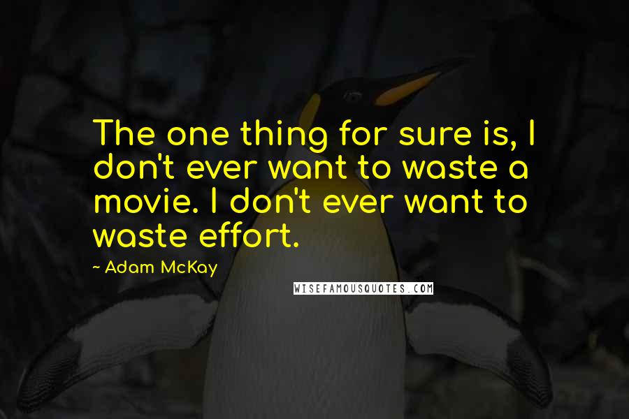 Adam McKay Quotes: The one thing for sure is, I don't ever want to waste a movie. I don't ever want to waste effort.