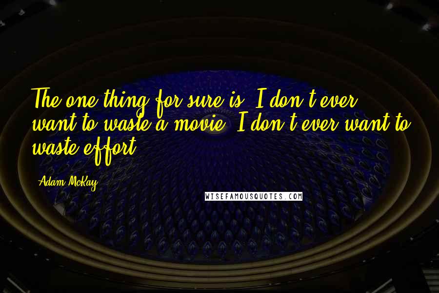 Adam McKay Quotes: The one thing for sure is, I don't ever want to waste a movie. I don't ever want to waste effort.