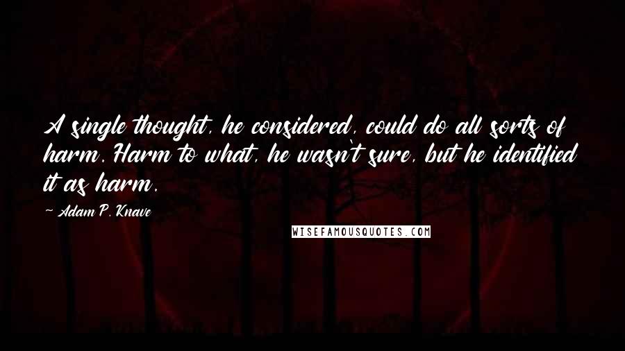 Adam P. Knave Quotes: A single thought, he considered, could do all sorts of harm. Harm to what, he wasn't sure, but he identified it as harm.