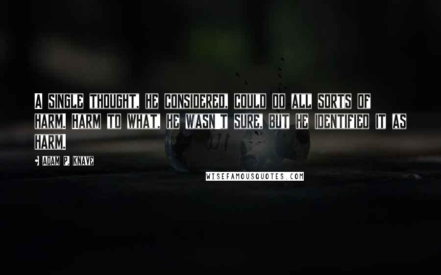 Adam P. Knave Quotes: A single thought, he considered, could do all sorts of harm. Harm to what, he wasn't sure, but he identified it as harm.