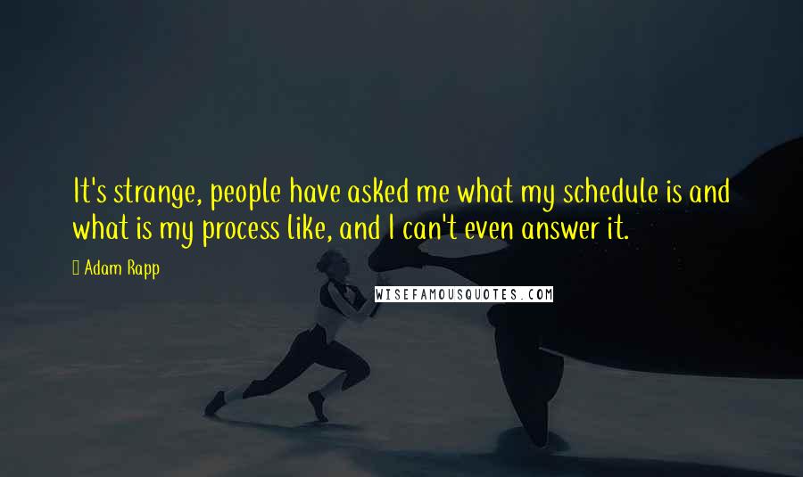 Adam Rapp Quotes: It's strange, people have asked me what my schedule is and what is my process like, and I can't even answer it.