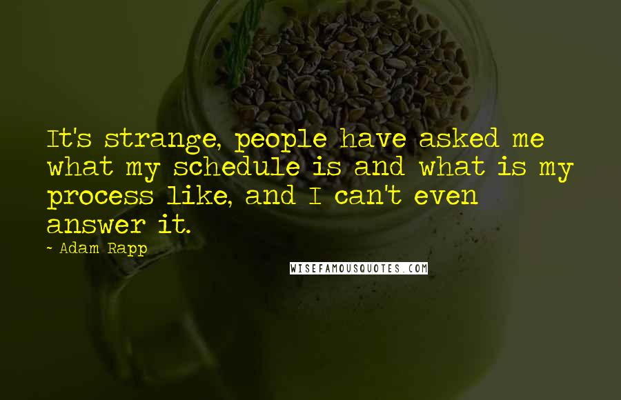 Adam Rapp Quotes: It's strange, people have asked me what my schedule is and what is my process like, and I can't even answer it.