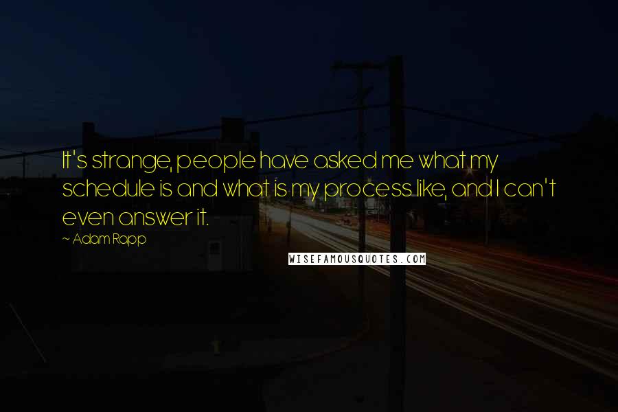 Adam Rapp Quotes: It's strange, people have asked me what my schedule is and what is my process like, and I can't even answer it.