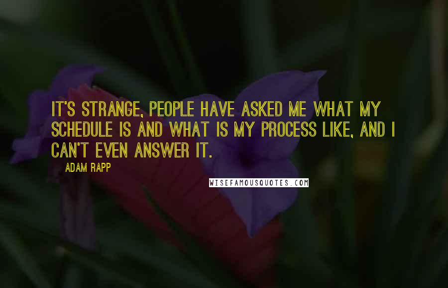 Adam Rapp Quotes: It's strange, people have asked me what my schedule is and what is my process like, and I can't even answer it.