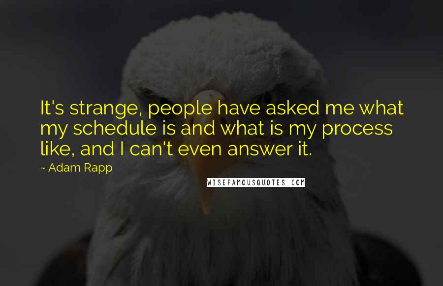 Adam Rapp Quotes: It's strange, people have asked me what my schedule is and what is my process like, and I can't even answer it.