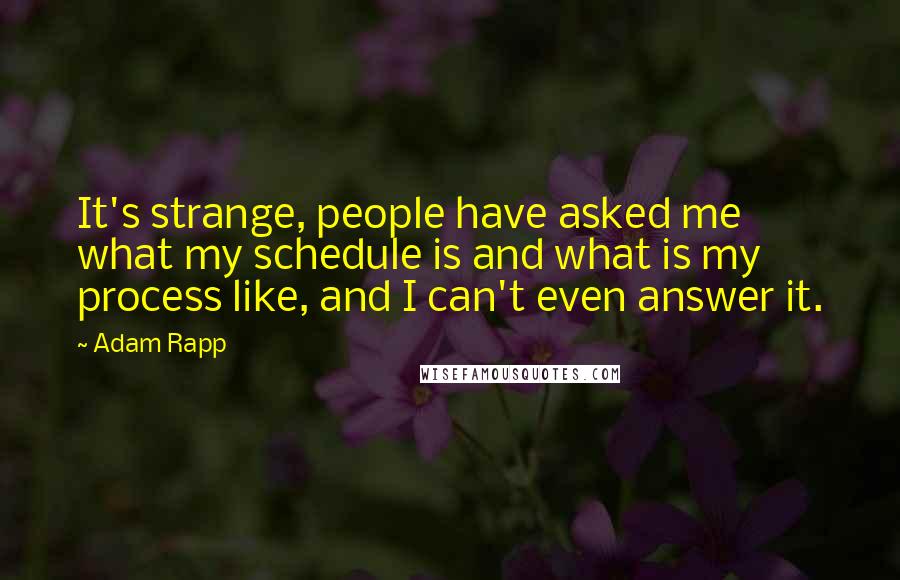 Adam Rapp Quotes: It's strange, people have asked me what my schedule is and what is my process like, and I can't even answer it.