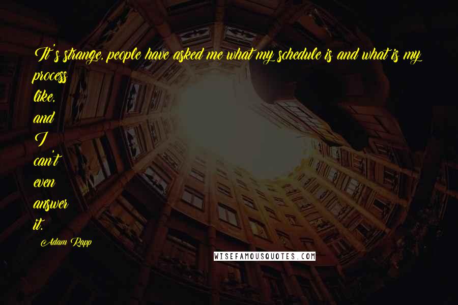 Adam Rapp Quotes: It's strange, people have asked me what my schedule is and what is my process like, and I can't even answer it.