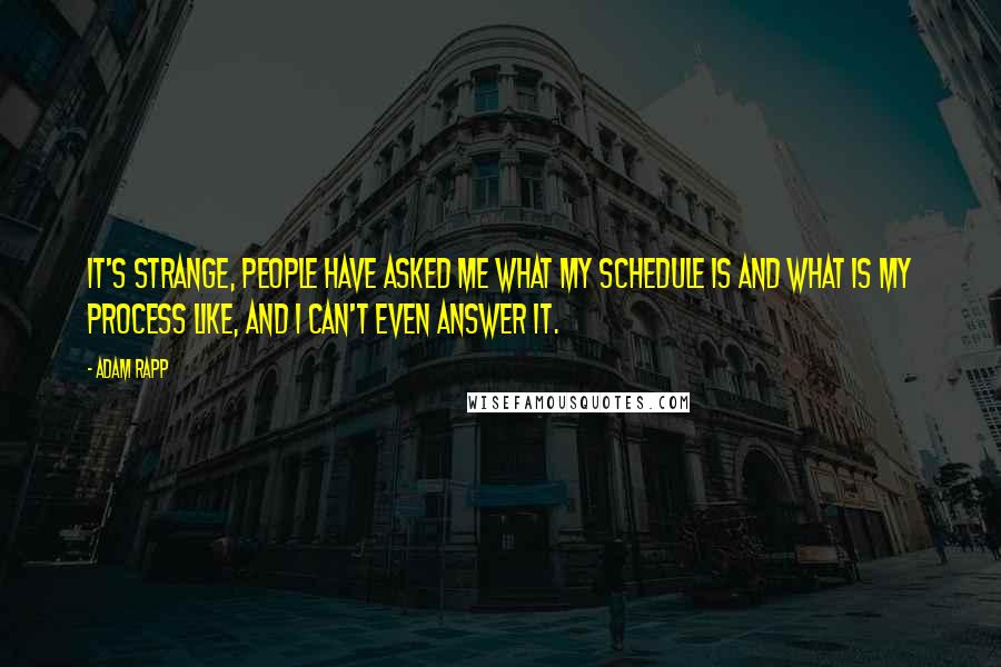 Adam Rapp Quotes: It's strange, people have asked me what my schedule is and what is my process like, and I can't even answer it.
