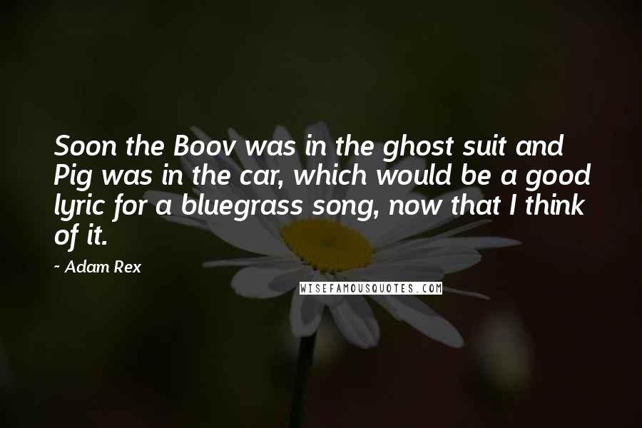 Adam Rex Quotes: Soon the Boov was in the ghost suit and Pig was in the car, which would be a good lyric for a bluegrass song, now that I think of it.
