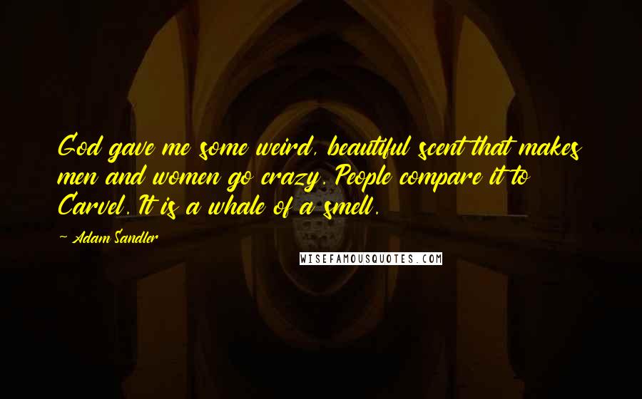 Adam Sandler Quotes: God gave me some weird, beautiful scent that makes men and women go crazy. People compare it to Carvel. It is a whale of a smell.