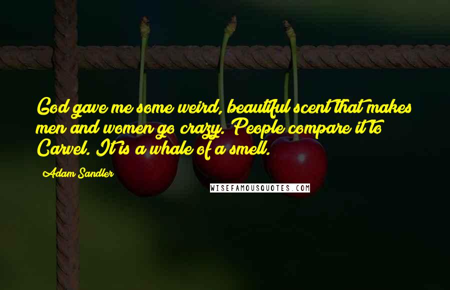 Adam Sandler Quotes: God gave me some weird, beautiful scent that makes men and women go crazy. People compare it to Carvel. It is a whale of a smell.