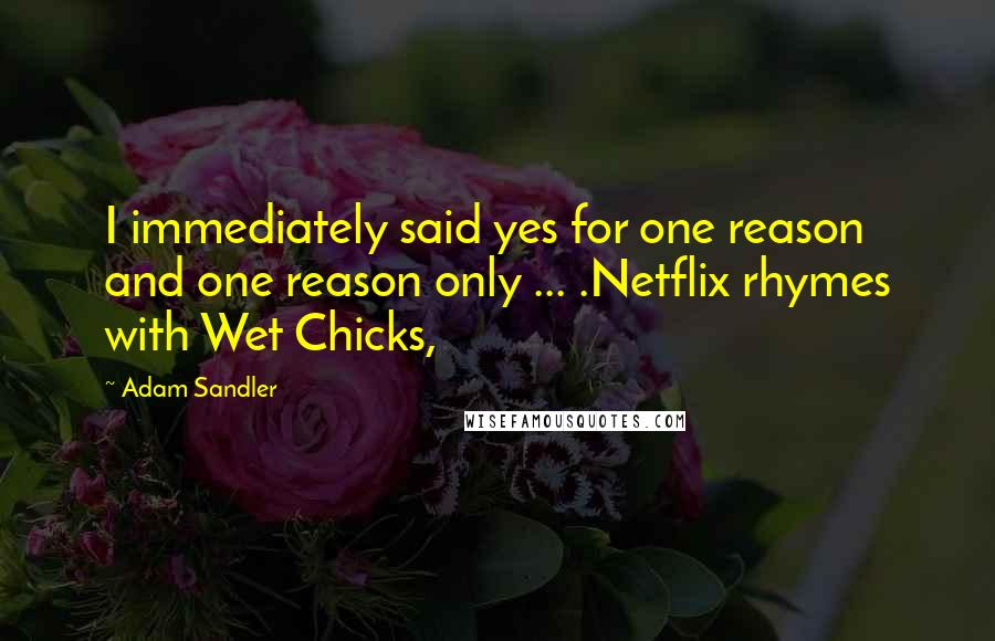 Adam Sandler Quotes: I immediately said yes for one reason and one reason only ... .Netflix rhymes with Wet Chicks,