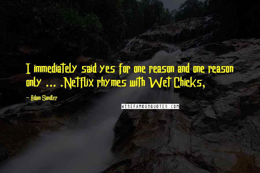 Adam Sandler Quotes: I immediately said yes for one reason and one reason only ... .Netflix rhymes with Wet Chicks,