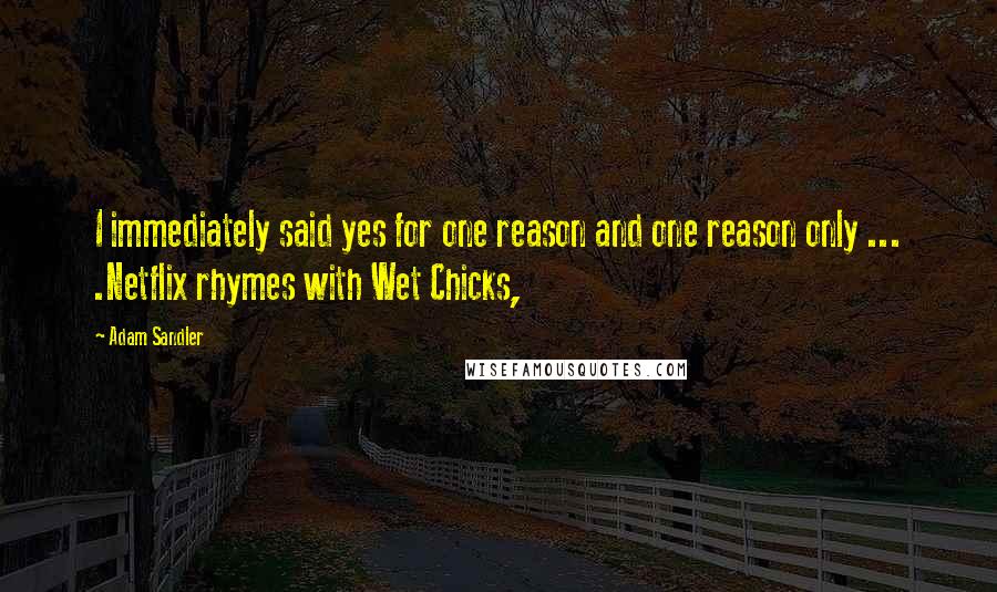 Adam Sandler Quotes: I immediately said yes for one reason and one reason only ... .Netflix rhymes with Wet Chicks,