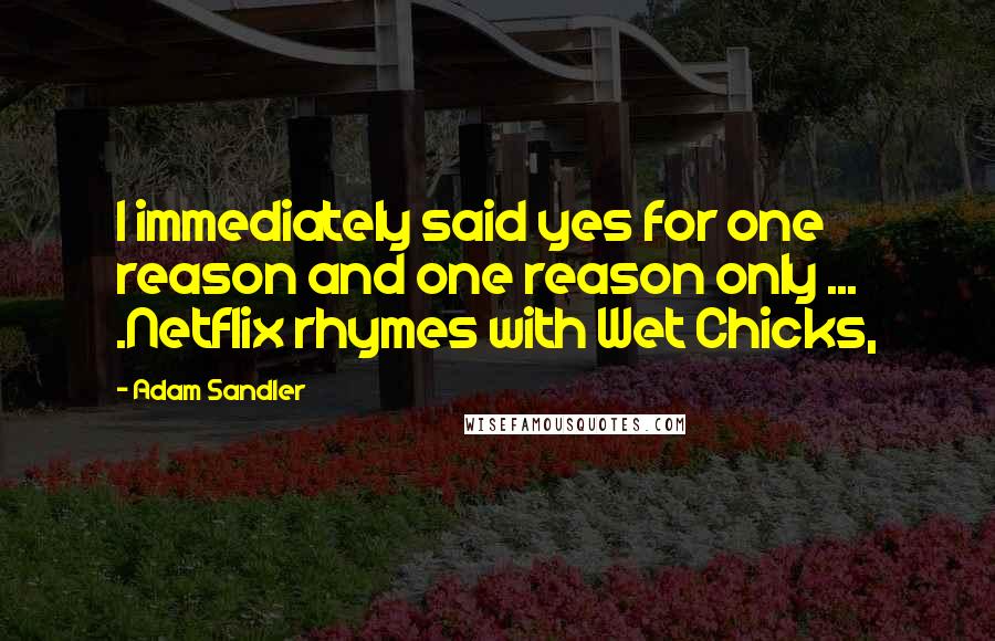 Adam Sandler Quotes: I immediately said yes for one reason and one reason only ... .Netflix rhymes with Wet Chicks,