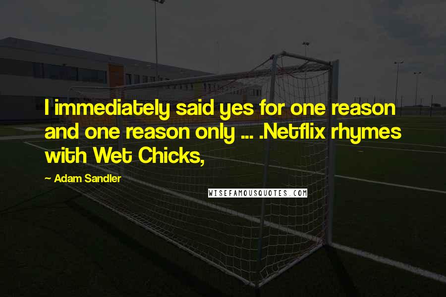 Adam Sandler Quotes: I immediately said yes for one reason and one reason only ... .Netflix rhymes with Wet Chicks,