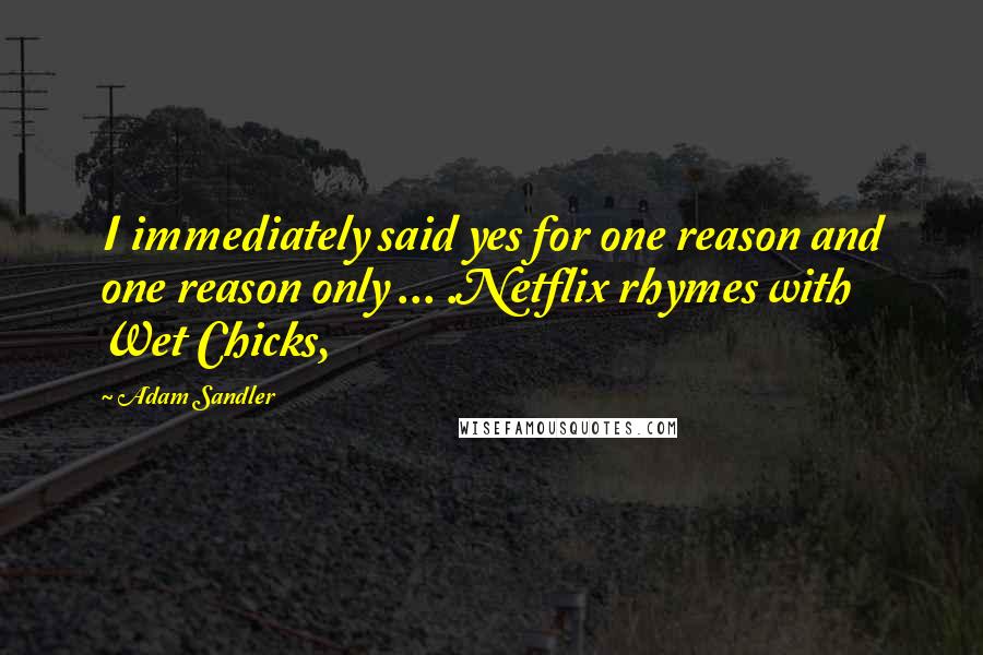 Adam Sandler Quotes: I immediately said yes for one reason and one reason only ... .Netflix rhymes with Wet Chicks,