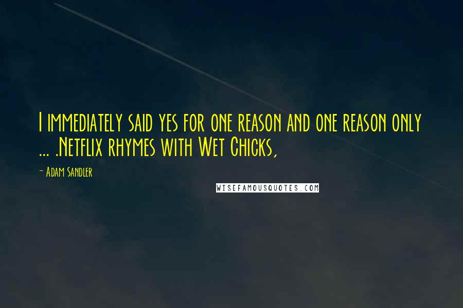 Adam Sandler Quotes: I immediately said yes for one reason and one reason only ... .Netflix rhymes with Wet Chicks,