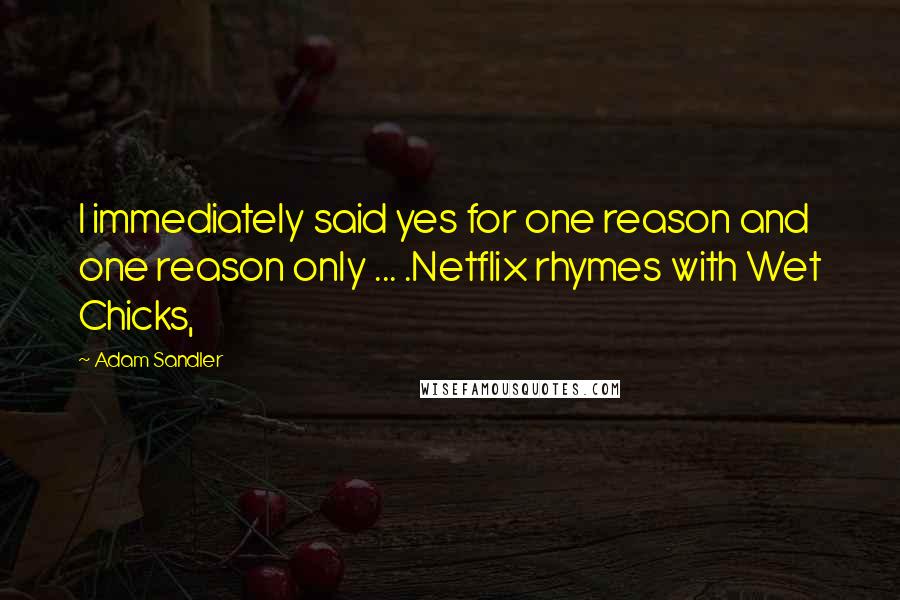 Adam Sandler Quotes: I immediately said yes for one reason and one reason only ... .Netflix rhymes with Wet Chicks,