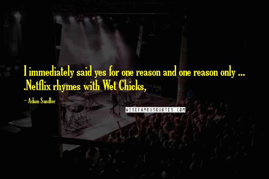 Adam Sandler Quotes: I immediately said yes for one reason and one reason only ... .Netflix rhymes with Wet Chicks,