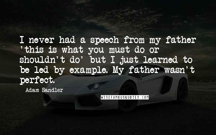 Adam Sandler Quotes: I never had a speech from my father 'this is what you must do or shouldn't do' but I just learned to be led by example. My father wasn't perfect.