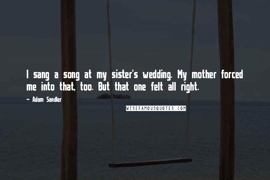 Adam Sandler Quotes: I sang a song at my sister's wedding. My mother forced me into that, too. But that one felt all right.
