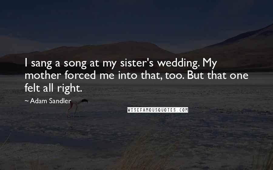 Adam Sandler Quotes: I sang a song at my sister's wedding. My mother forced me into that, too. But that one felt all right.
