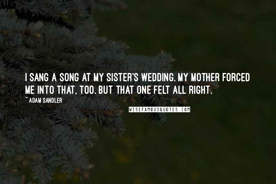 Adam Sandler Quotes: I sang a song at my sister's wedding. My mother forced me into that, too. But that one felt all right.