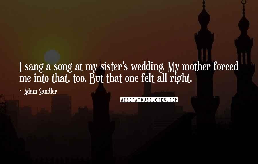 Adam Sandler Quotes: I sang a song at my sister's wedding. My mother forced me into that, too. But that one felt all right.